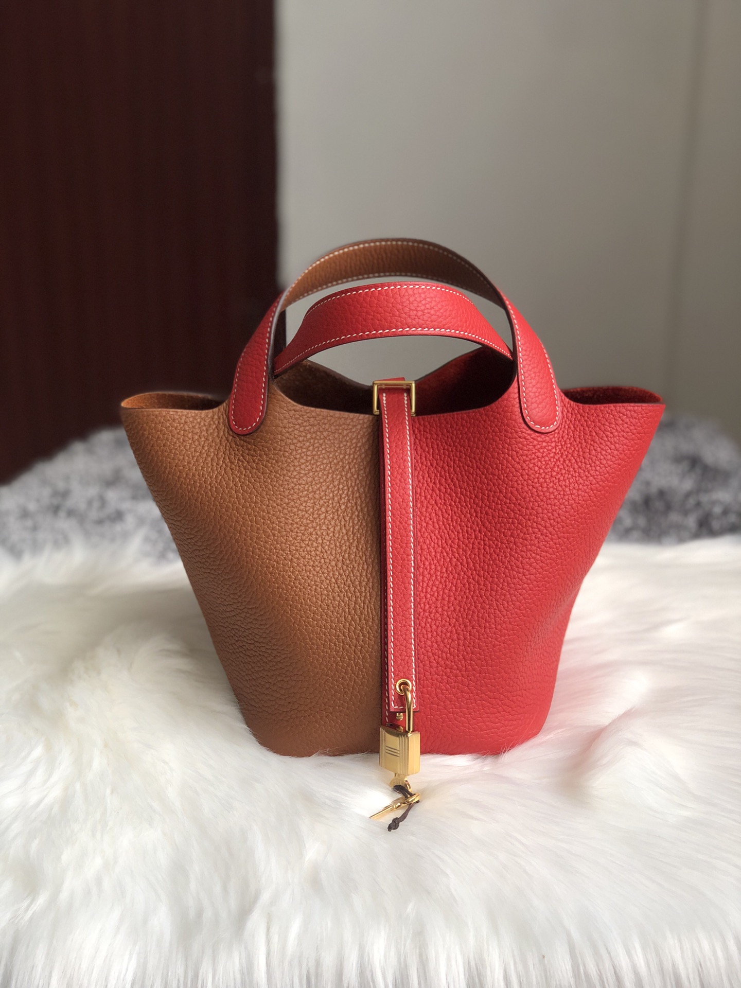 에르메스 피코탄18 레드 골드브라운 금장